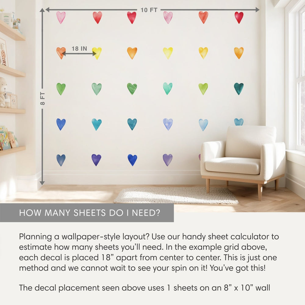 
                  
                    Watercolor Hearts • Rainbow • Large • Peel - and - Stick Wall Decals 5
                  
                