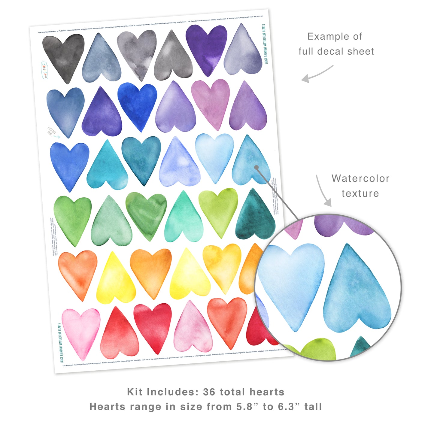 Large Rainbow Watercolor Hearts