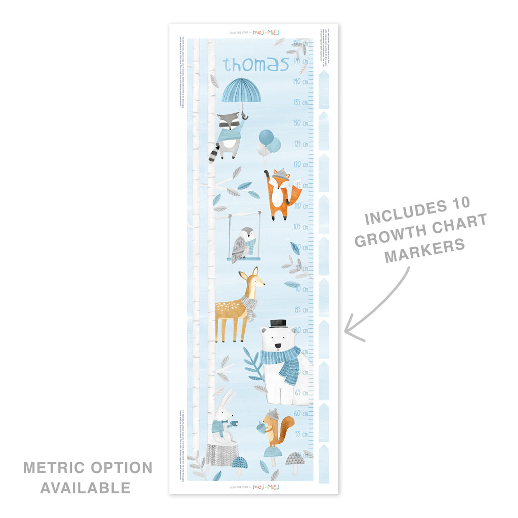 Personalized Woodland Growth Chart • Blue