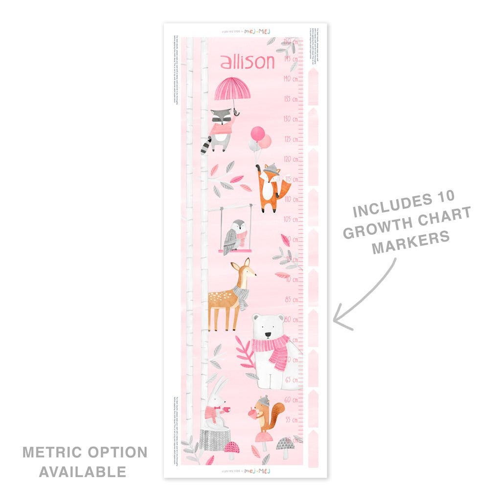 Woodland Growth Chart Personalized • Pink • Peel-and-Stick Wall Decals ...