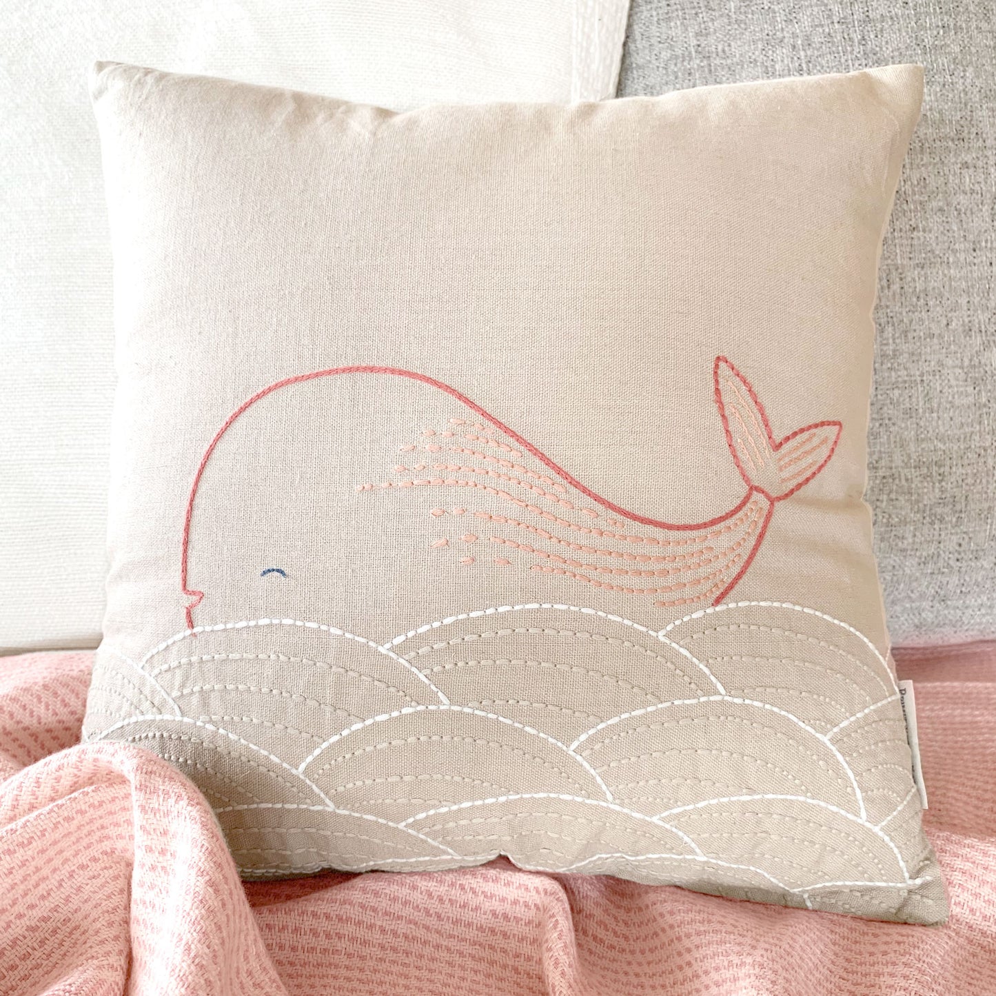 Embroidered Whale Pillow • Pink