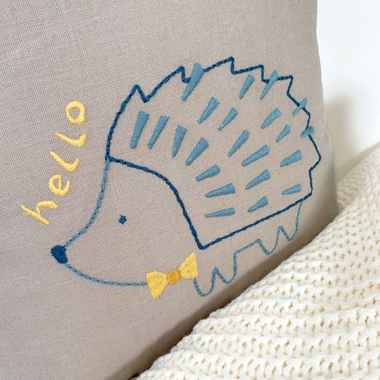 Embroidered Hello Hedgehog Pillow