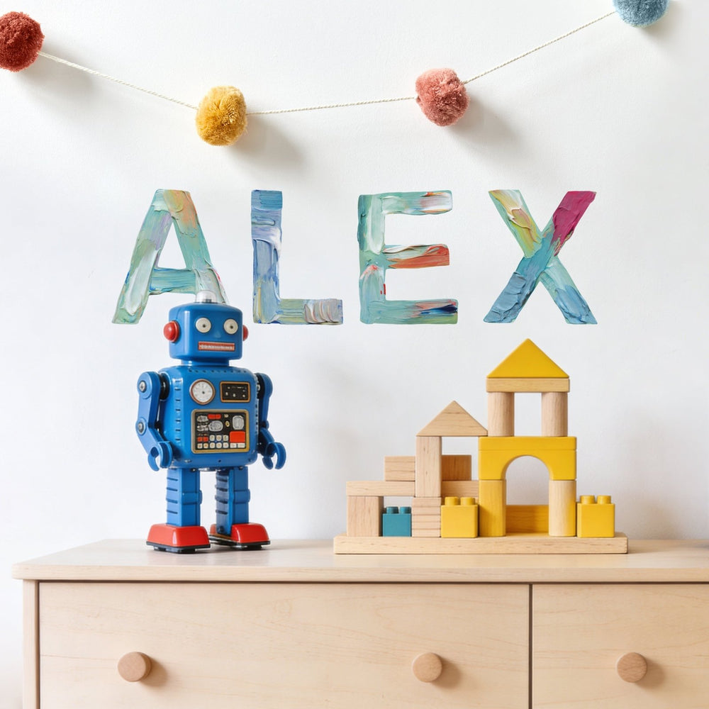 Painted name Alex spelled horizontally with colorful alphabet wall ...