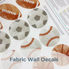 Step-by-step guide of how to install Mej Mej’s peel-and-stick removable fabric wall decals featuring watercolor field sports balls. Perfect for sports-themed decor for sports fans.