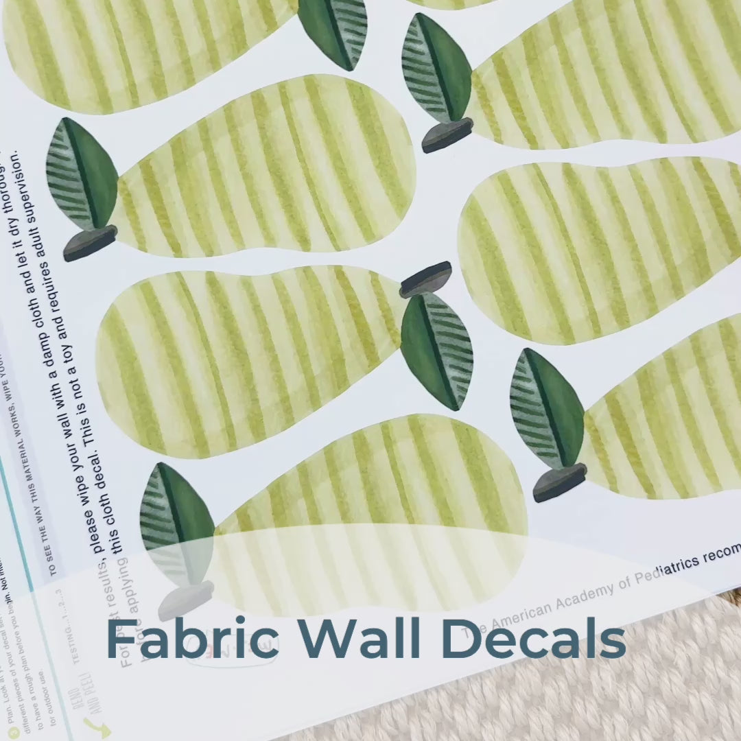 Video Close-up of Mej Mej Fresh Pears fabric wall decals and the way they can be removed and repositioned